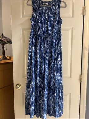 Sonoma Blue Sleeveless Polka Dot Maxi Dress. Size small